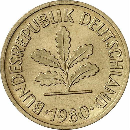 Rewers monety - 5 fenigów 1980 G - cena  monety - Niemcy, RFN