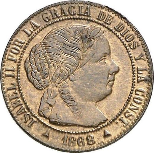 Аверс монеты - 1/2 сентимо эскудо 1868 года OM Трёхконечные звезды - цена  монеты - Испания, Изабелла II