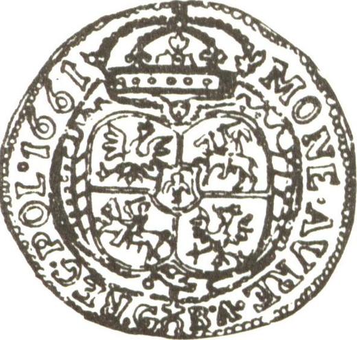 Rewers monety - Dukat 1661 GBA "Popiersie w koronie" - cena złotej monety - Polska, Jan II Kazimierz