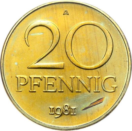 Anverso 20 Pfennige 1981 A - valor de la moneda  - Alemania, República Democrática Alemana (RDA)