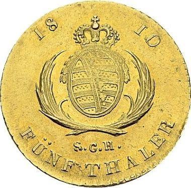 Reverso 5 táleros 1810 S.G.H. - valor de la moneda de oro - Sajonia, Federico Augusto I