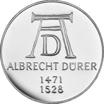 Аверс монеты - 5 марок 1971 года D "Альбрехт Дюрер" - цена серебряной монеты - Германия, ФРГ