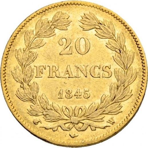 Rewers monety - 20 franków 1845 W "Typ 1832-1848" Lille - cena złotej monety - Francja, Ludwik Filip I