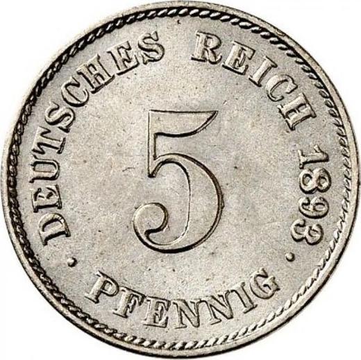 Anverso 5 Pfennige 1893 G "Tipo 1890-1915" - valor de la moneda  - Alemania, Imperio alemán