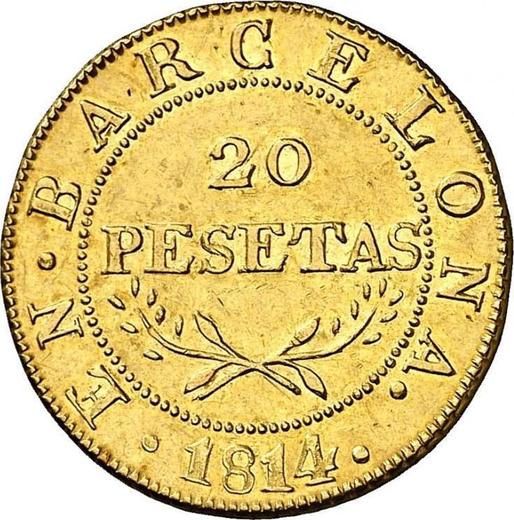 Rewers monety - 20 pesetas 1814 - cena złotej monety - Hiszpania, Józef Bonaparte