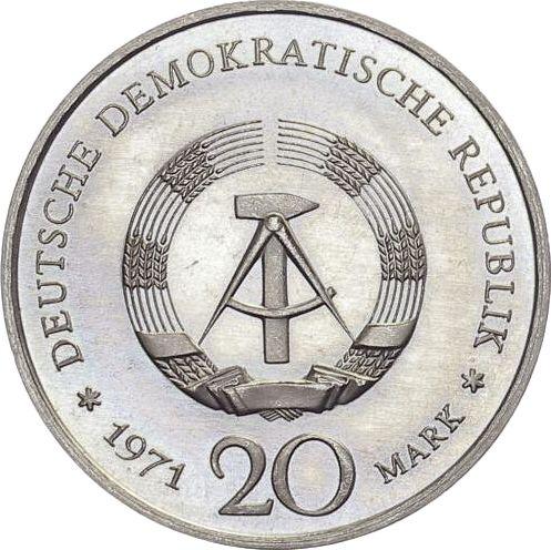 Reverso 20 marcos 1971 "Heinrich Mann" - valor de la moneda  - Alemania, República Democrática Alemana (RDA)