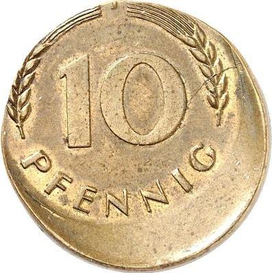 Аверс монеты - 10 пфеннигов 1949 года "Bank deutscher Länder" Смещение штемпеля - цена  монеты - Германия, ФРГ