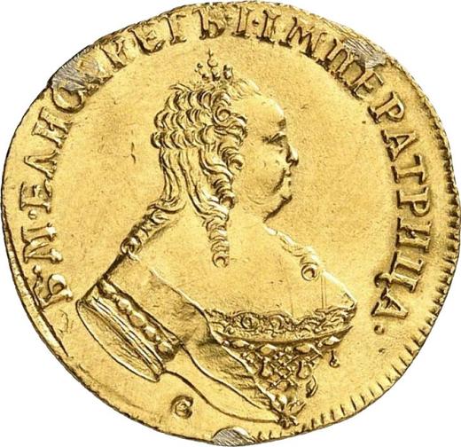 Anverso 1 chervonetz (10 rublos) 1755 "Águila en el reverso" Reacuñación - valor de la moneda de oro - Rusia, Isabel I
