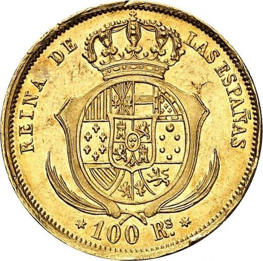 Реверс монеты - 100 реалов 1857 года Шестиконечные звёзды - цена золотой монеты - Испания, Изабелла II