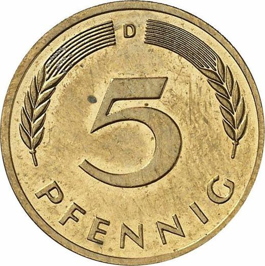Anverso 5 Pfennige 1995 D - valor de la moneda  - Alemania, RFA