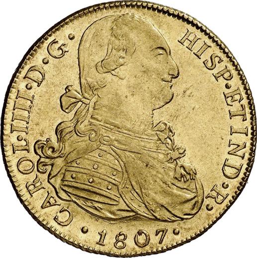Awers monety - 8 escudo 1807 JP - cena złotej monety - Peru, Karol IV