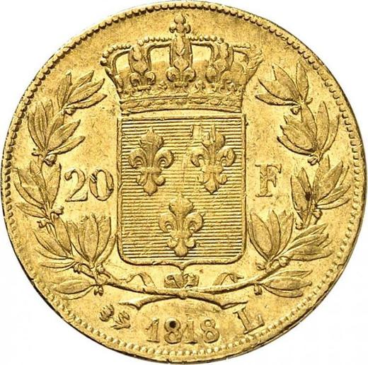 Reverse 20 Francs 1818 L "Type 1816-1824" Bayonne - France, Louis XVIII
