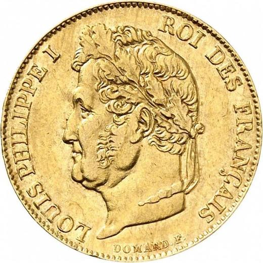 Obverse 20 Francs 1836 W "Type 1832-1848" Lille - France, Louis Philippe I