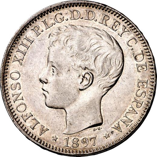 Obverse 1 Peso 1897 SGV - Silver Coin Value - Philippines, Alfonso XIII