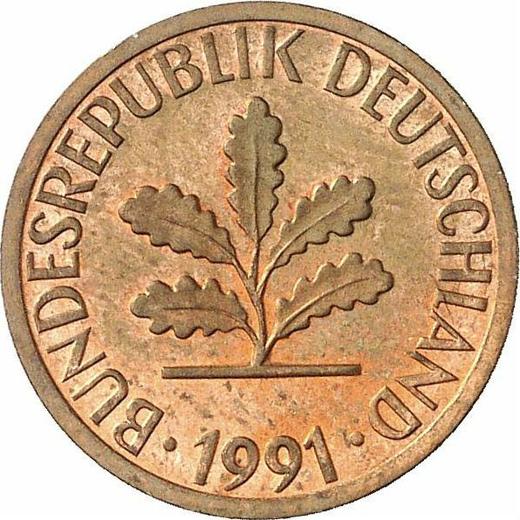 Reverso 1 Pfennig 1991 D - valor de la moneda  - Alemania, RFA