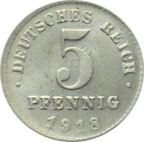 Anverso 5 Pfennige 1918 D "Tipo 1915-1922" - valor de la moneda  - Alemania, Imperio alemán