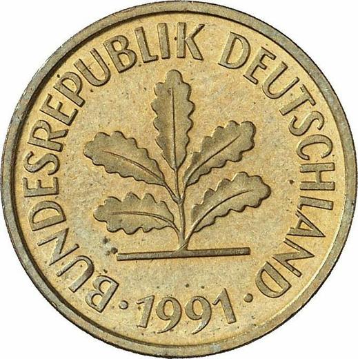 Реверс монеты - 5 пфеннигов 1991 года A - цена  монеты - Германия, ФРГ