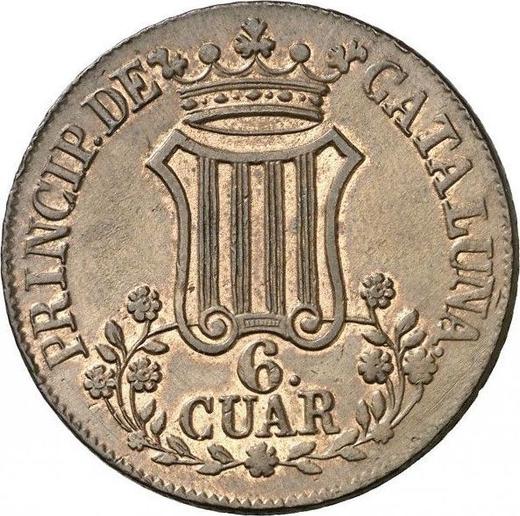 Reverso 6 cuartos 1846 "Cataluña" Flores con 7 pétalos - valor de la moneda  - España, Isabel II