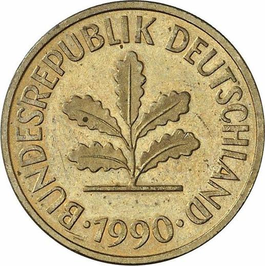Реверс монеты - 5 пфеннигов 1990 года J - цена  монеты - Германия, ФРГ