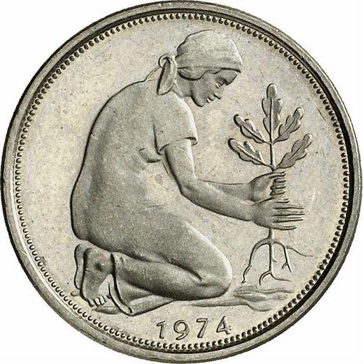 Реверс монеты - 50 пфеннигов 1974 года J - цена  монеты - Германия, ФРГ