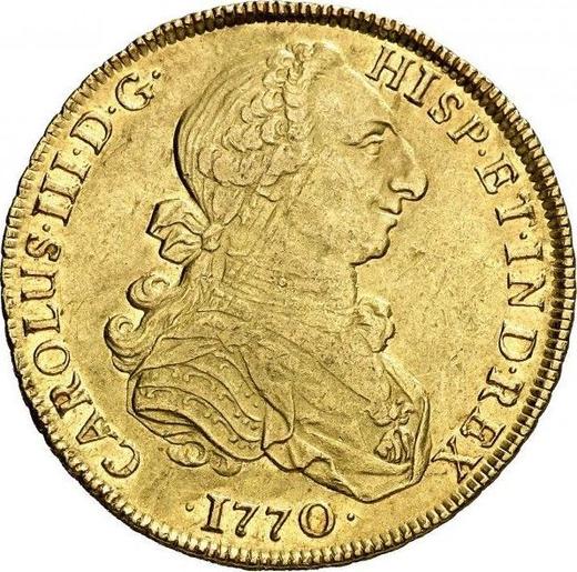 Awers monety - 8 escudo 1770 LM JM - cena złotej monety - Peru, Karol III