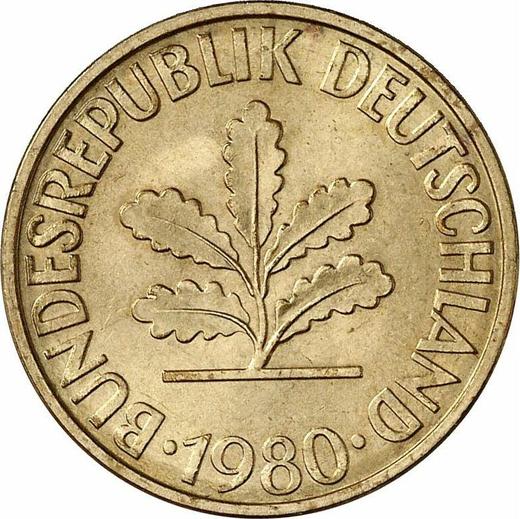 Rewers monety - 10 fenigów 1980 D - cena  monety - Niemcy, RFN