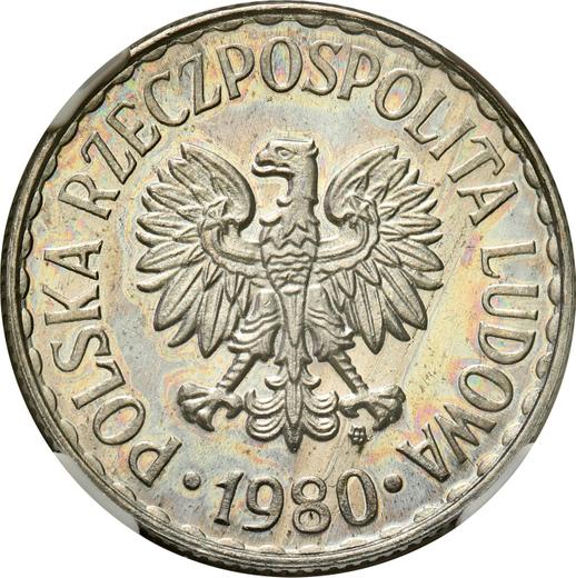 Аверс монеты - 1 злотый 1980 года MW - цена  монеты - Польша, Народная Республика