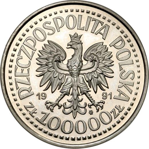 Аверс монеты - Пробные 100000 злотых 1991 года MW ET "Иоанн Павел II" Никель - цена  монеты - Польша, III Республика до деноминации