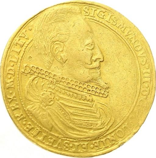 Аверс монеты - 10 дукатов (Португал) без года (1587-1632) "Узкий портрет с горгерой" - цена золотой монеты - Польша, Сигизмунд III Ваза
