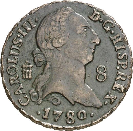Аверс монеты - 8 мараведи 1780 года - цена  монеты - Испания, Карл III
