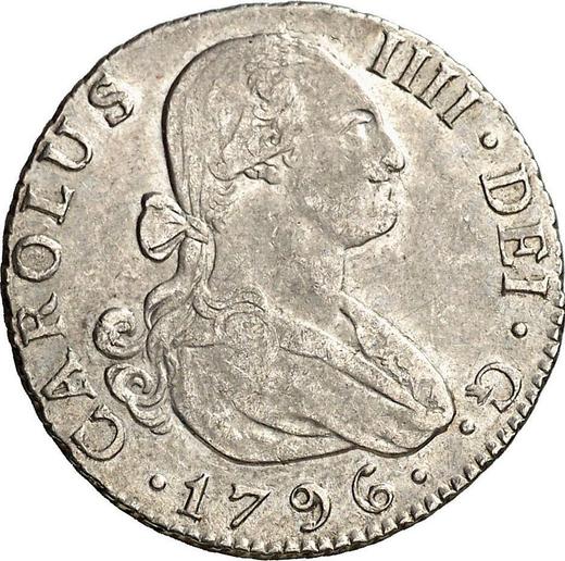 Аверс монеты - 2 реала 1796 года S CN - цена серебряной монеты - Испания, Карл IV