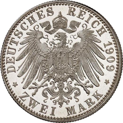 Реверс монеты - 2 марки 1909 года E "Саксония" Лейпцигский университет - цена серебряной монеты - Германия, Германская Империя