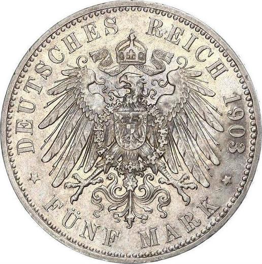 Reverso 5 marcos 1903 A "Waldeck-Pyrmont" - valor de la moneda de plata - Alemania, Imperio alemán
