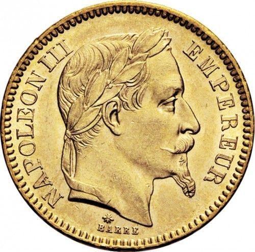 Аверс монеты - 20 франков 1865 года A "Тип 1861-1870" Париж - цена золотой монеты - Франция, Наполеон III