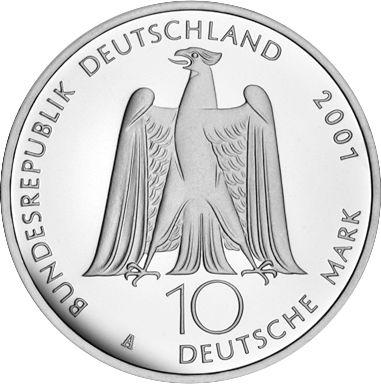 Реверс монеты - 10 марок 2001 года A "Альберт Лорцинг" - цена серебряной монеты - Германия, ФРГ