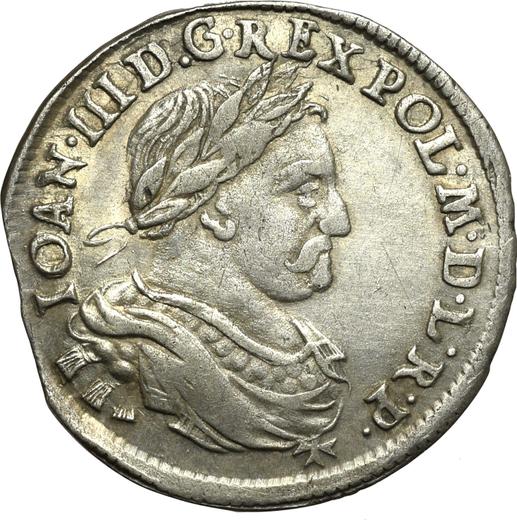 Аверс монеты - Орт (18 грошей) 1679 года "Щит вогнутый" - цена серебряной монеты - Польша, Ян III Собеский