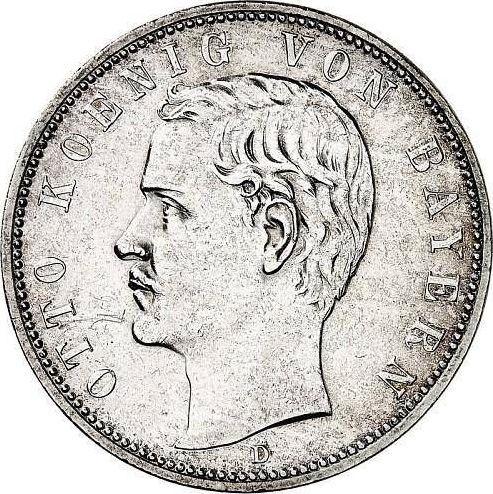 Аверс монеты - 5 марок 1907 года D "Бавария" - цена серебряной монеты - Германия, Германская Империя
