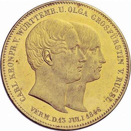 Reverso 2 táleros 1846 "Boda del príncipe Carlos y la gran duquesa Olga" Oro - valor de la moneda de plata - Wurtemberg, Guillermo I