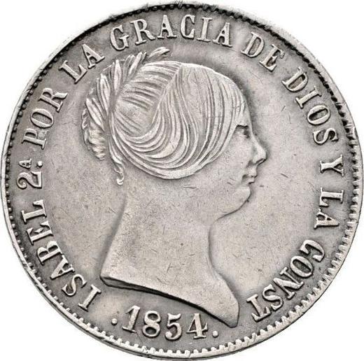Аверс монеты - 10 реалов 1854 года Восьмиконечные звёзды - цена серебряной монеты - Испания, Изабелла II
