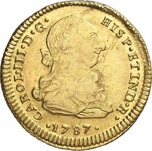 Awers monety - 2 escudo 1787 IJ - cena złotej monety - Peru, Karol III