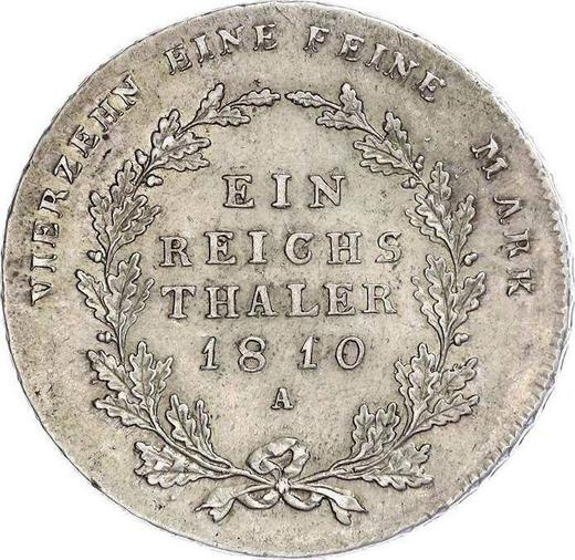 Reverso Tálero 1810 A - valor de la moneda de plata - Prusia, Federico Guillermo III