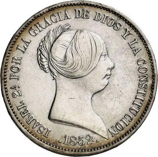 Аверс монеты - 20 реалов 1852 года Семиконечные звёзды - цена серебряной монеты - Испания, Изабелла II