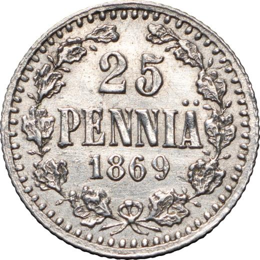 Реверс монеты - 25 пенни 1869 года S - цена серебряной монеты - Финляндия, Великое княжество
