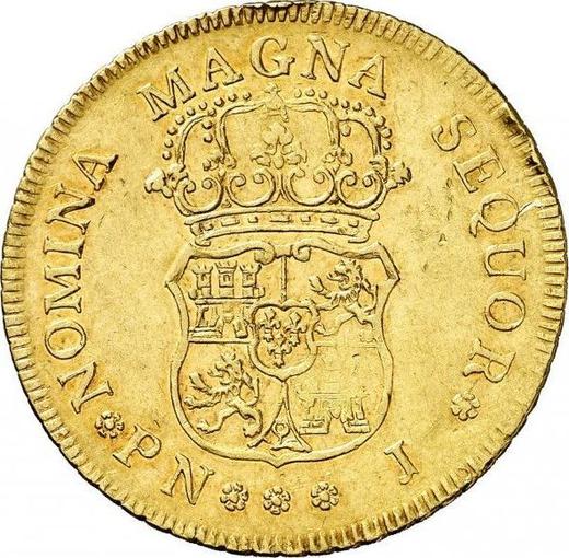 Реверс монеты - 4 эскудо 1761 года PN J - цена золотой монеты - Колумбия, Карл III