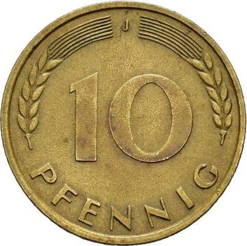Аверс монеты - 10 пфеннигов 1950 года J Латунное покрытие - цена  монеты - Германия, ФРГ