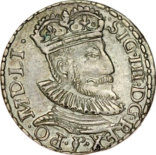 Аверс монеты - Трояк (3 гроша) 1593 года "Олькушский монетный двор" - цена серебряной монеты - Польша, Сигизмунд III Ваза