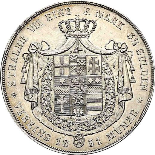 Reverso 2 táleros 1851 C.P. - valor de la moneda de plata - Hesse-Cassel, Federico Guillermo