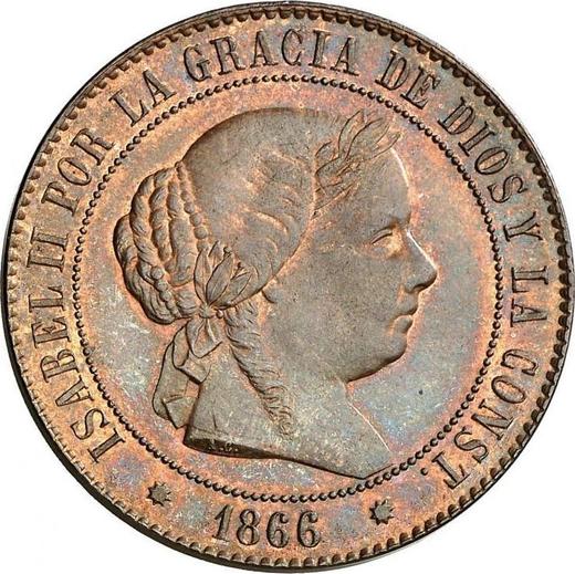 Аверс монеты - 5 сентимо эскудо 1866 года Восьмиконечные звёзды Без OM - цена  монеты - Испания, Изабелла II
