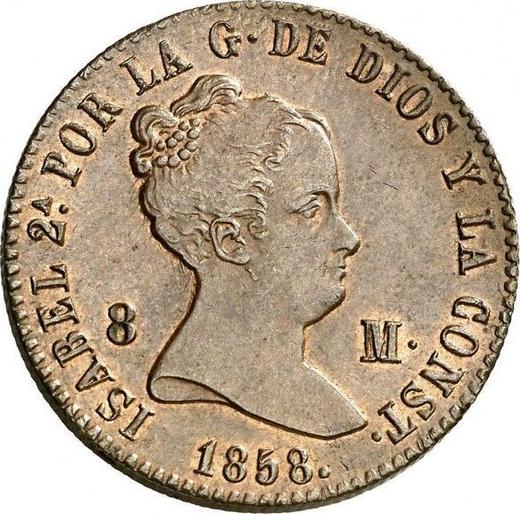 Anverso 8 maravedíes 1858 Ba "Valor nominal sobre el reverso" - valor de la moneda  - España, Isabel II