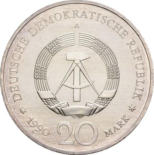 Реверс монеты - 20 марок 1990 года A "Бранденбургские Ворота" Серебро - цена серебряной монеты - Германия, ГДР